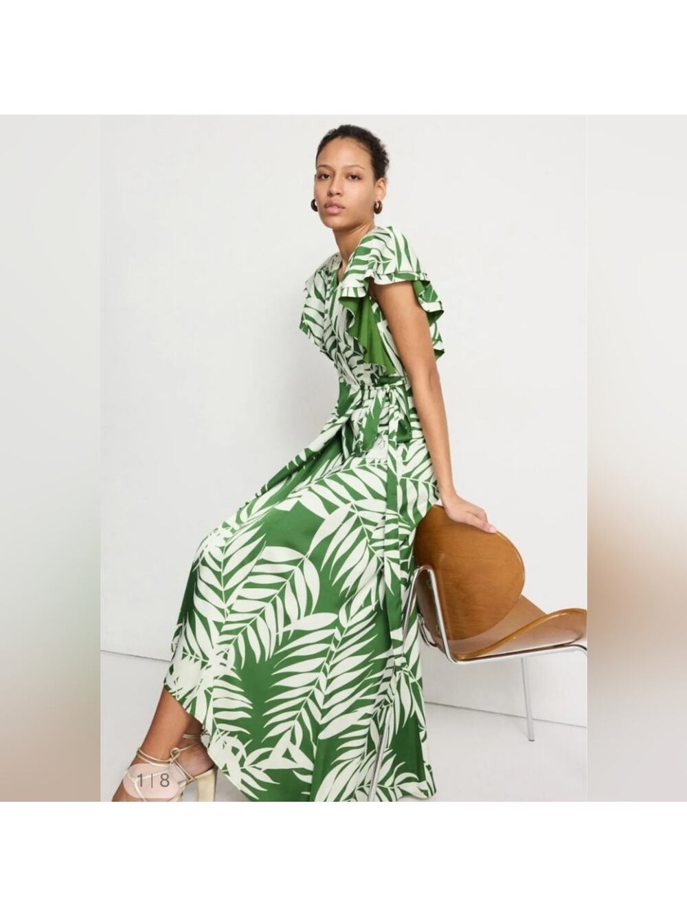 NEW Anthropologie Hutch Finn Maxi Wrap Dress Small Green Cream Palms Resort